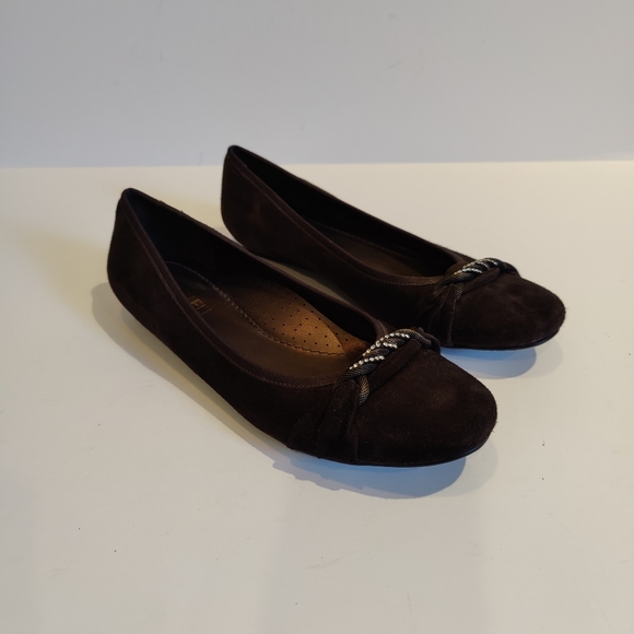 Vaneli Suede Leather Dark Brown Flats - Picture 2 of 9